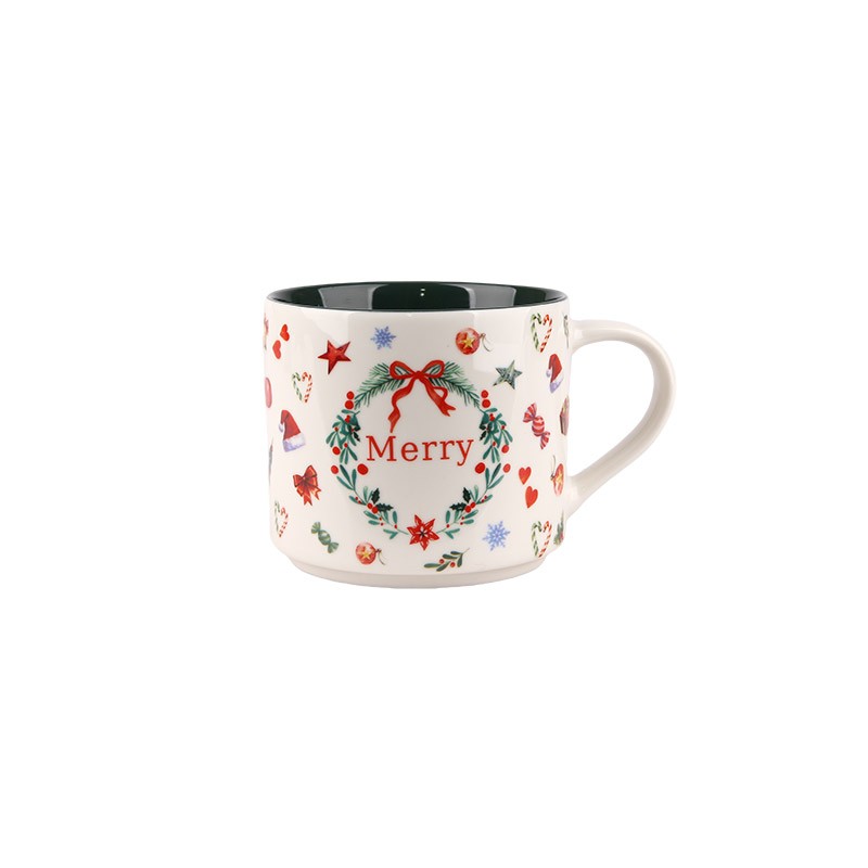 400ml Christmas Themed Ceramic Mugs Set - 4-Piece Festive Drinkware