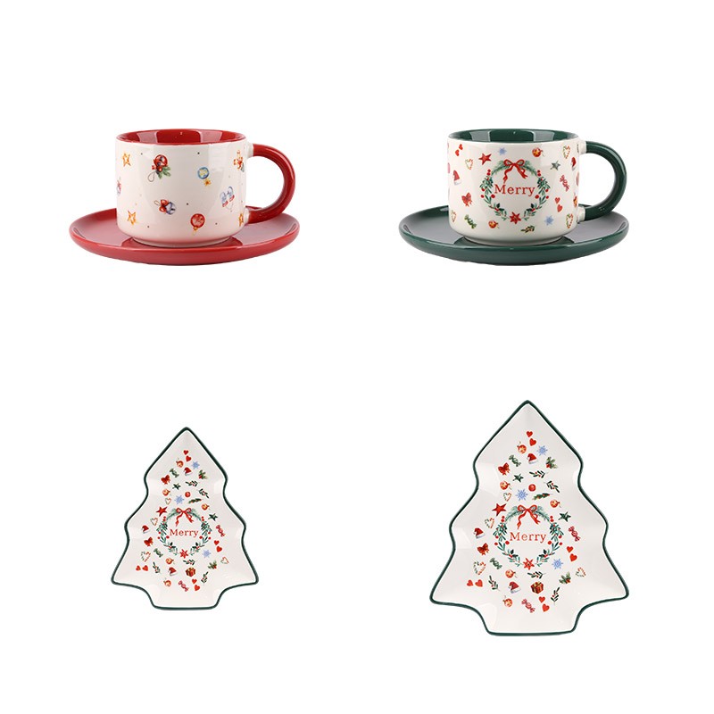 Christmas Tree-Shaped Plates & Mug-Saucer Sets - Festive Tableware Collection