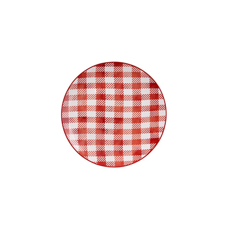 Red Gingham & Ornament Christmas Dinnerware Set - 4-Piece Plate, Bowl, Mug Festive Tableware